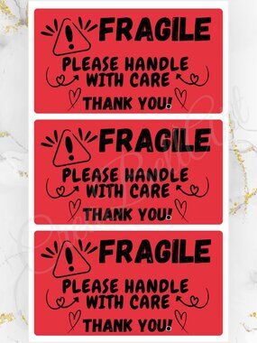 100 Fragile Stickers thermal Thank you Stickers 2.25" x 1.25" Rectangle
